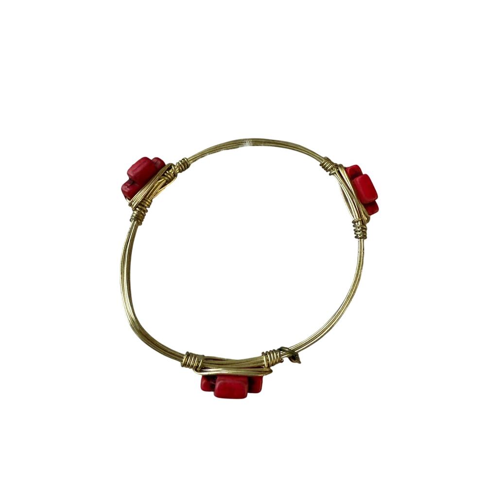 Bourbon and Boweties Wire-Wrapped Bangle Bracelet – White and Gold